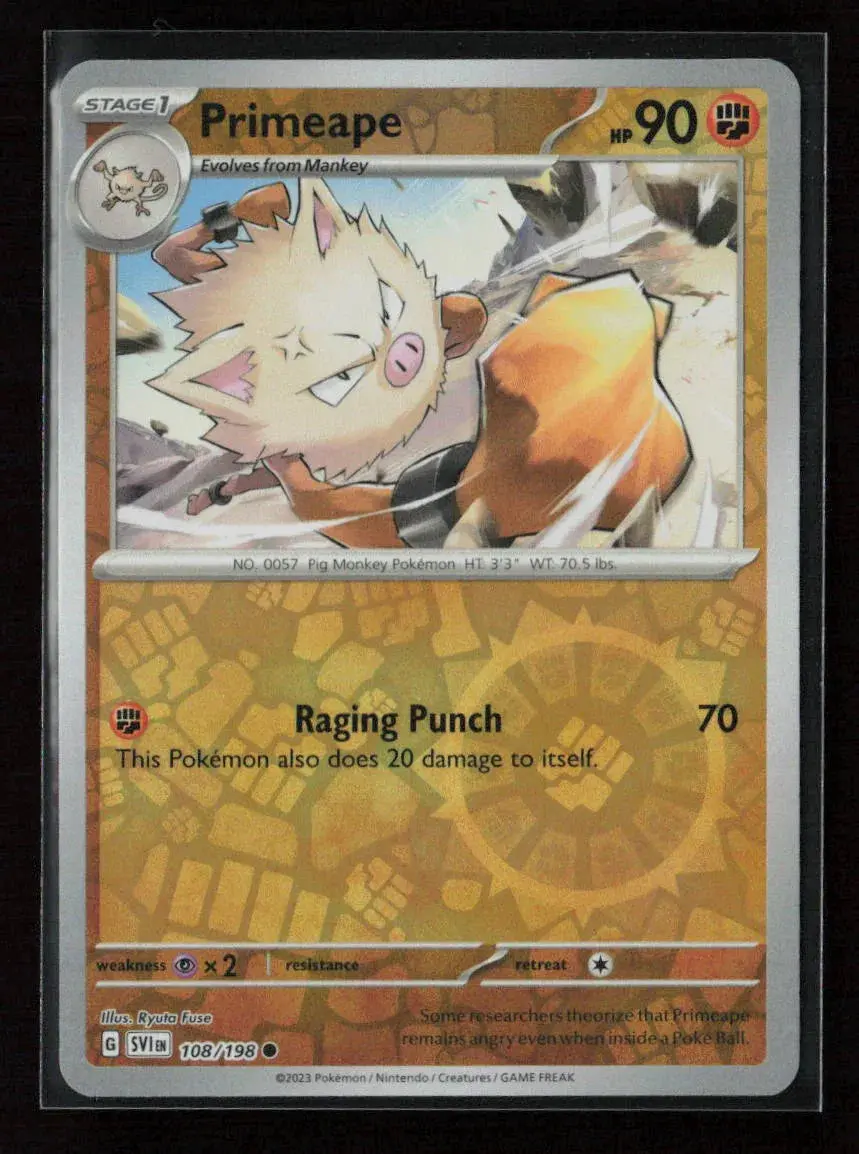 Primeape Common Sv01: Scarlet & Violet Base Set 108/198 Nm 1