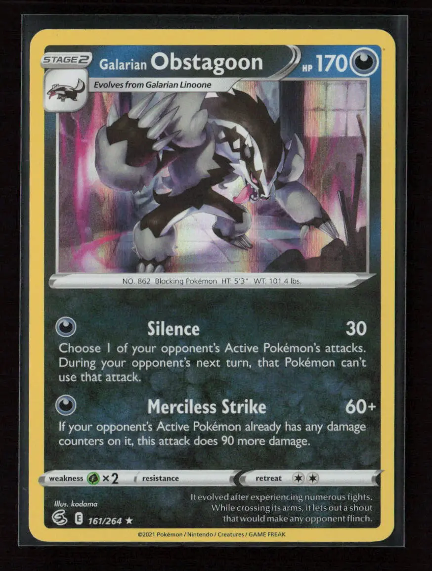 Galarian Obstagoon Holo Rare Swsh08: Fusion Strike 161/264 Nm 1