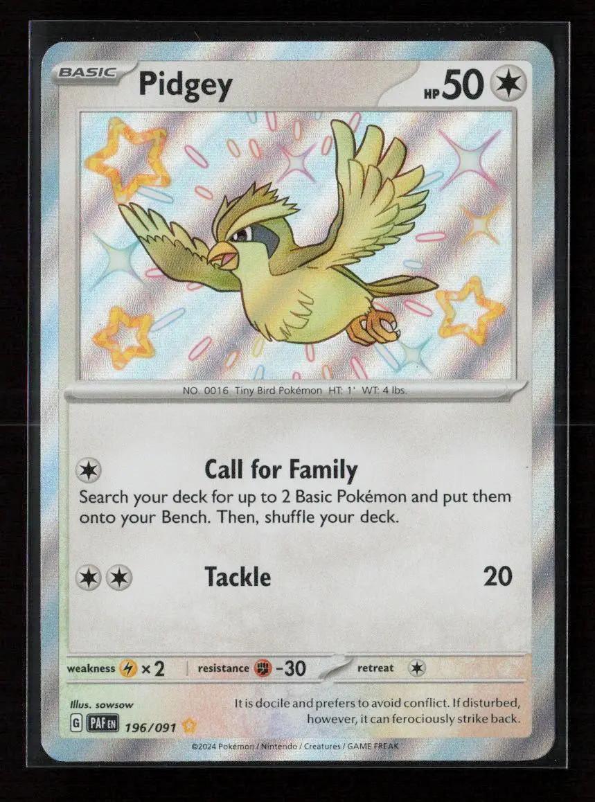 Pidgey Shiny Rare Sv: Paldean Fates 196/091 Nm 1