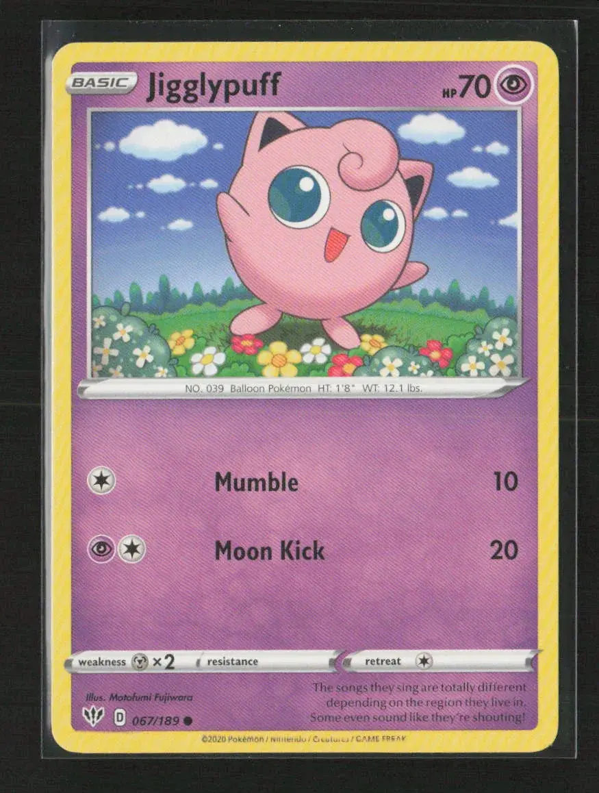 Jigglypuff Common Swsh03: Darkness Ablaze 067/189 Nm 1