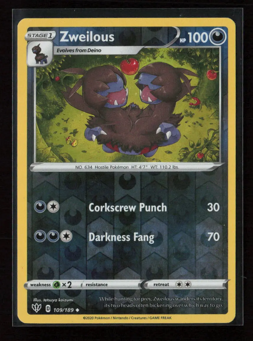 Zweilous Uncommon Swsh03: Darkness Ablaze 109/189 Nm 1
