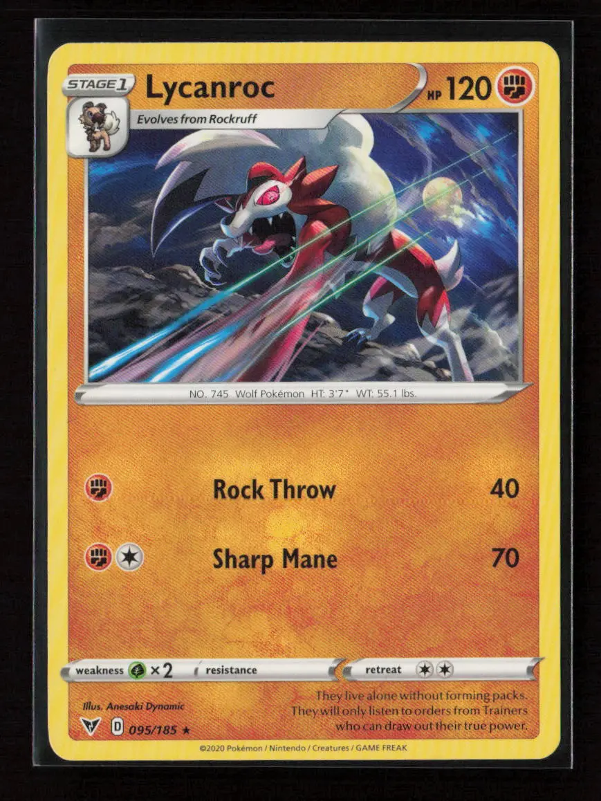Lycanroc Rare Swsh04: Vivid Voltage 095/185 Lp 1