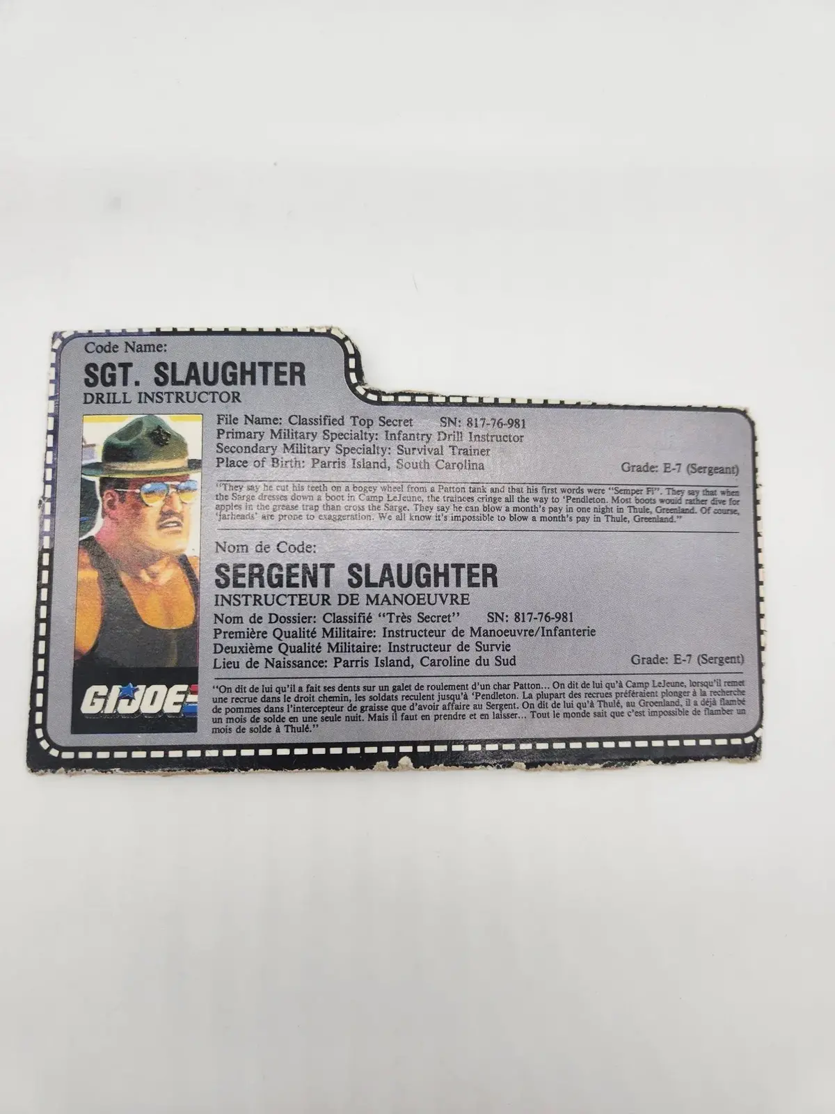 Sgt. Slaughter File Card 1