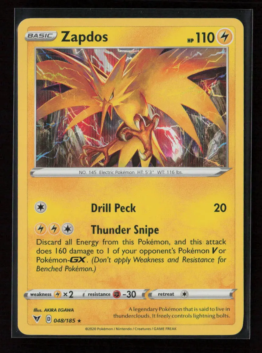 Zapdos Holo Rare Swsh04: Vivid Voltage 048/185 Nm 1