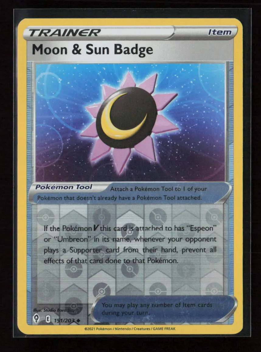 Moon & Sun Badge Uncommon Swsh07: Evolving Skies 151/203 Nm 1