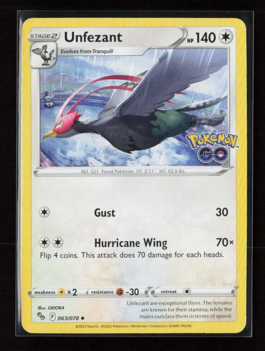 Unfezant Uncommon Pokemon Go 063/078 Nm 1