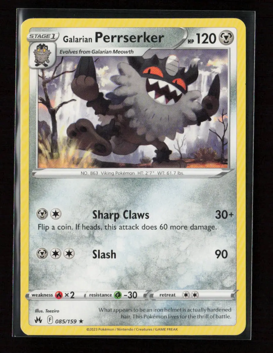 Galarian Perrserker Rare Crown Zenith 085/159 Lp 1