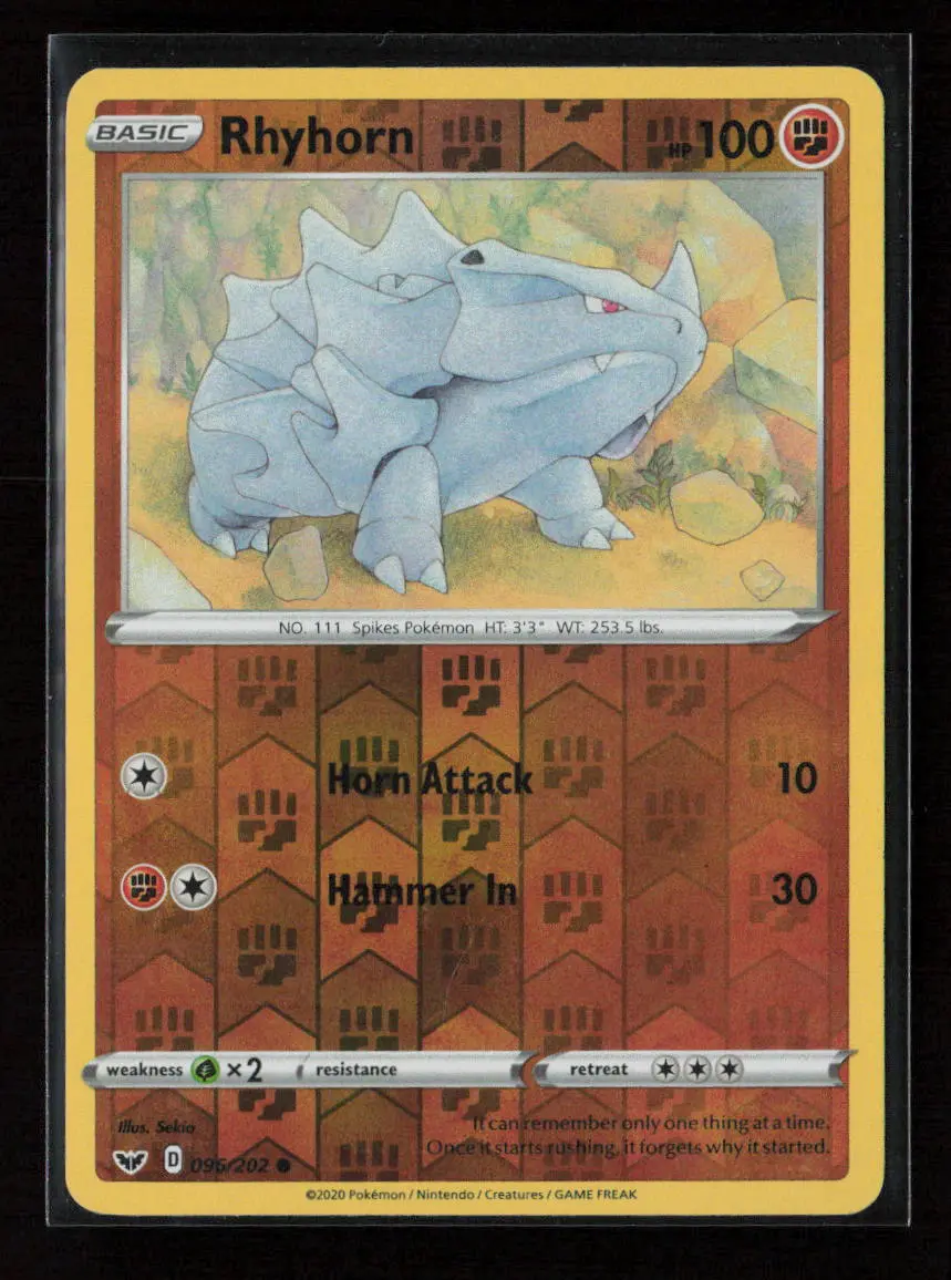 Rhyhorn (096) Common Swsh01: Sword & Shield Base Set 096/202 Nm 1
