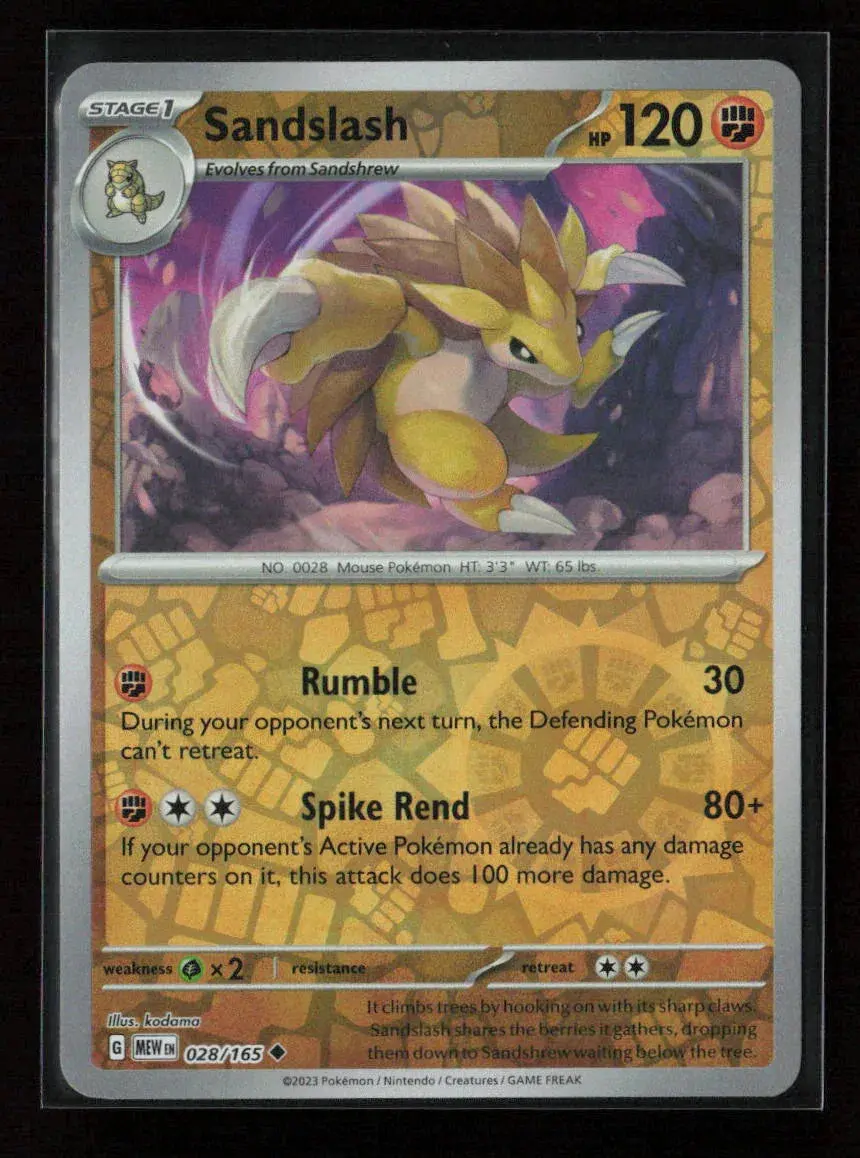 Sandslash Uncommon Sv: Scarlet & Violet 151 028/165 Nm 1