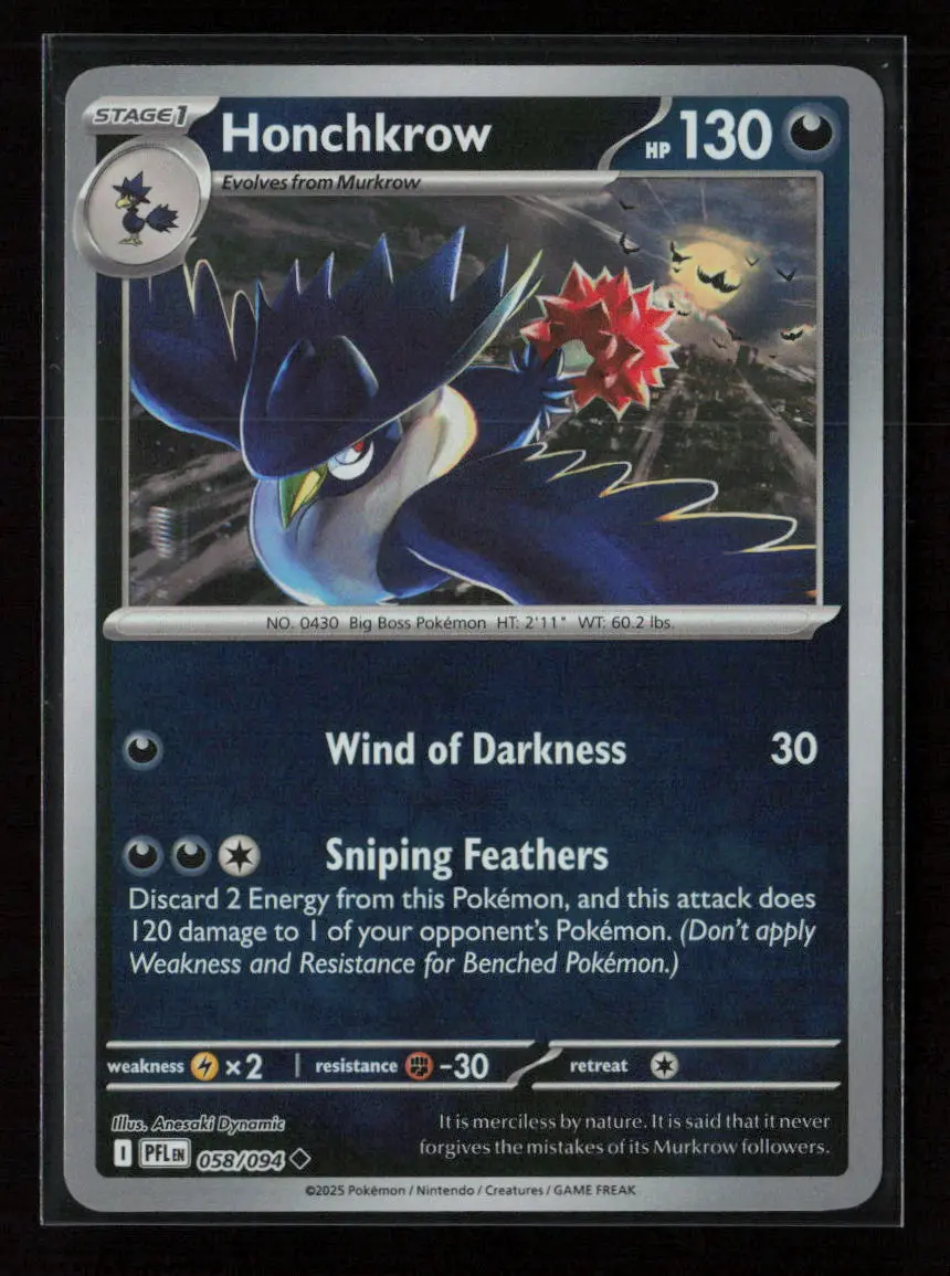 Honchkrow Uncommon Me02: Phantasmal Flames 058/094 Nm 1
