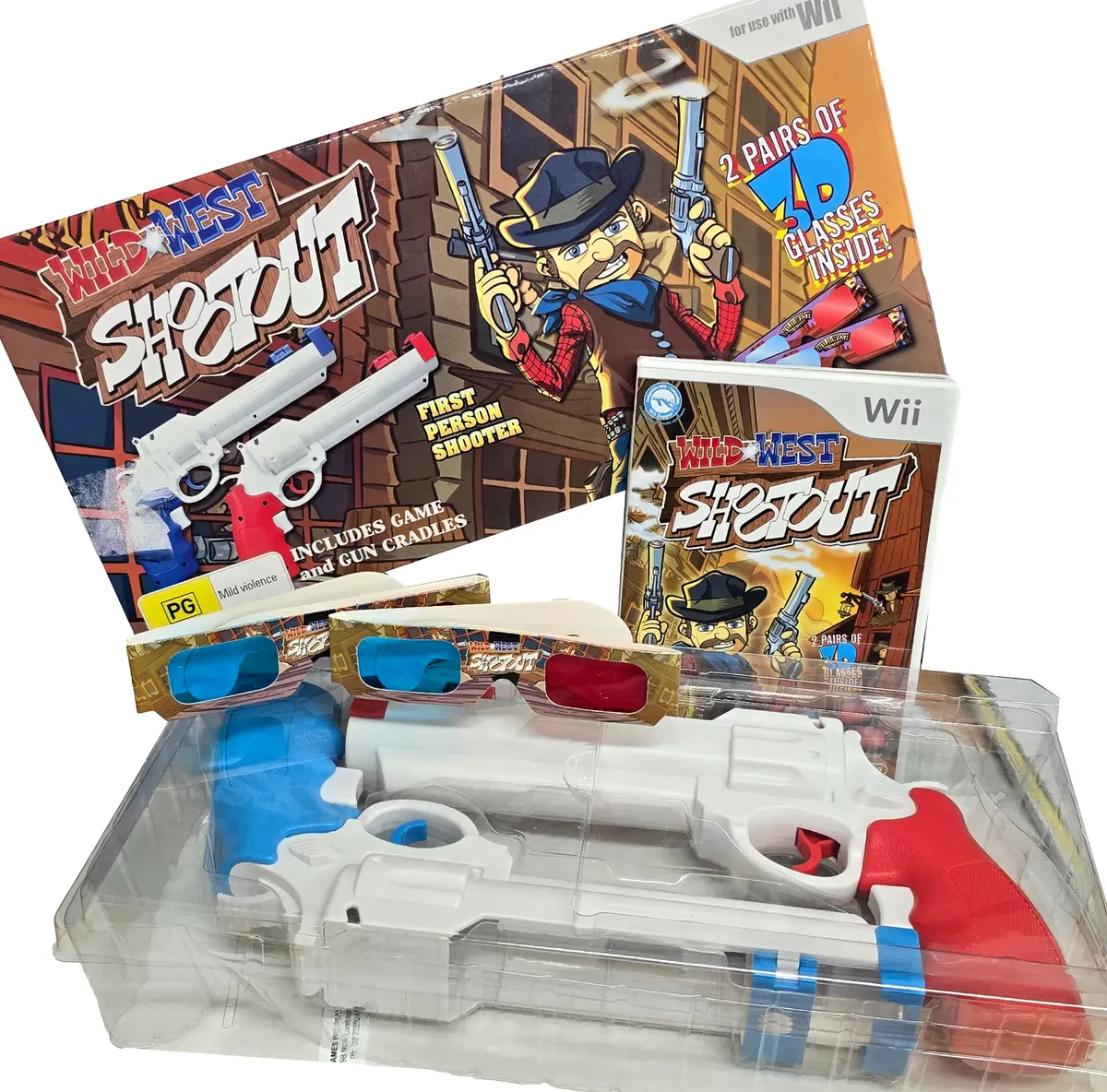 Boxed Wild West Shootout Nintendo Wii Pal *Complete* With Guns And 2 Glasses #3 (Preowned) 1