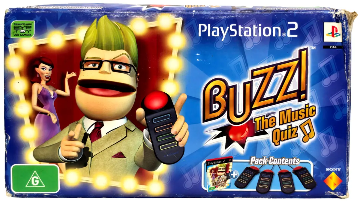 Buzz! The Music Quiz + Buzzers For Ps2 Pal Boxed Playstation 2 2
