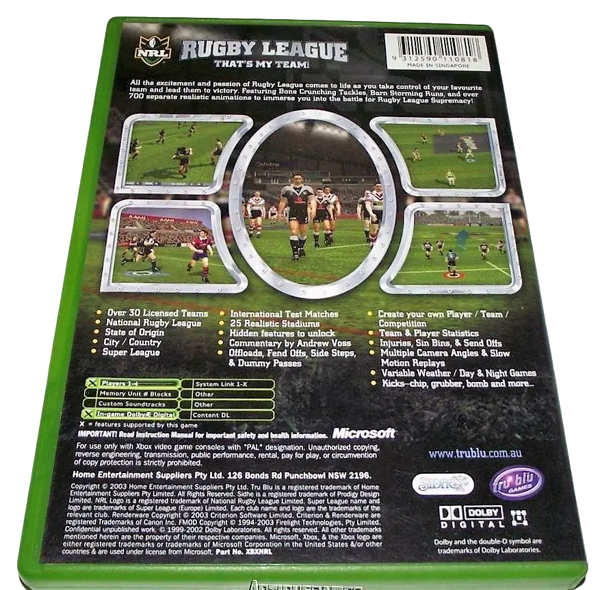 Nrl Rugby League Xbox Pal *No Manual* 2