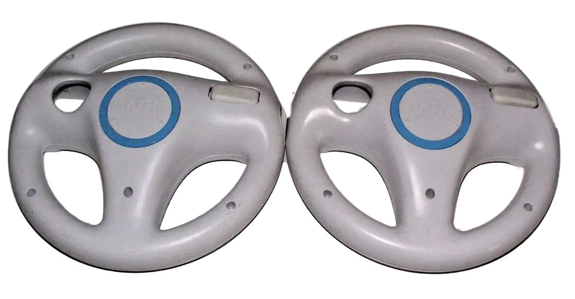 2 X Genuine Nintendo Wii Wii U White Steering Wheel Mario Kart Racing (Preowned) 1