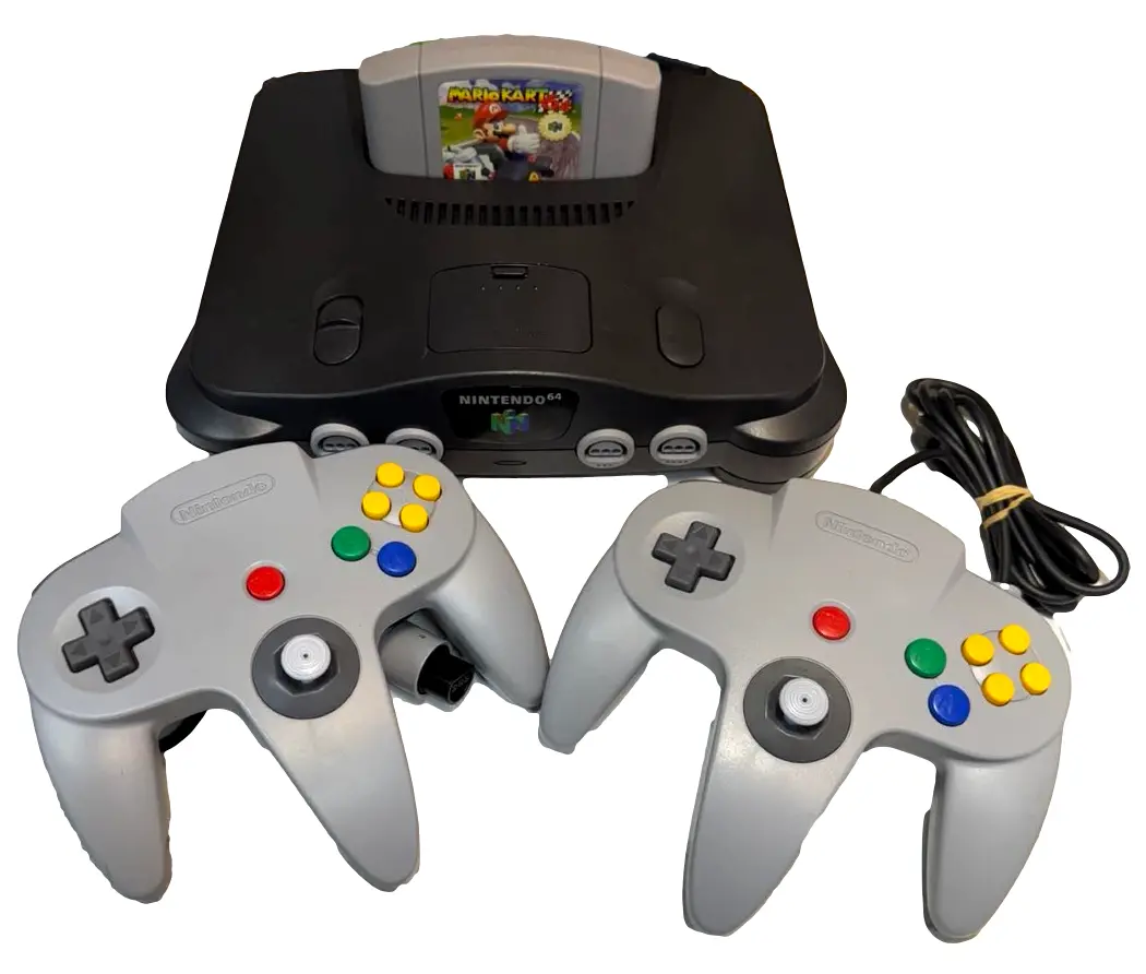 Charcoal Black Nintendo 64 Console And 2 Controller N64 Pal With Mario Kart With Hdmi (Refurbished) 1