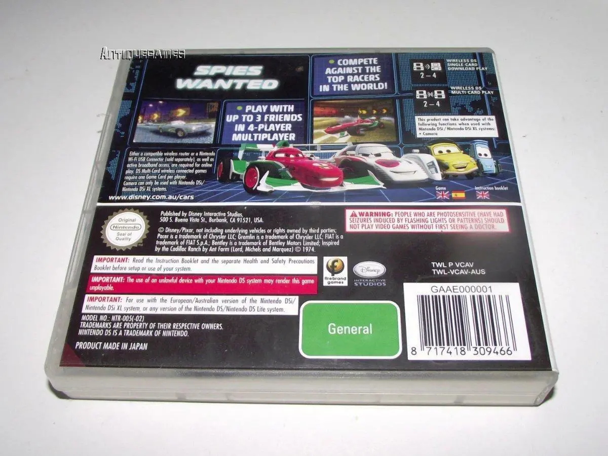 Cars 2 Disney Pixar Nintendo Ds 2Ds 3Ds Game *No Manual* (Pre-Owned) 2
