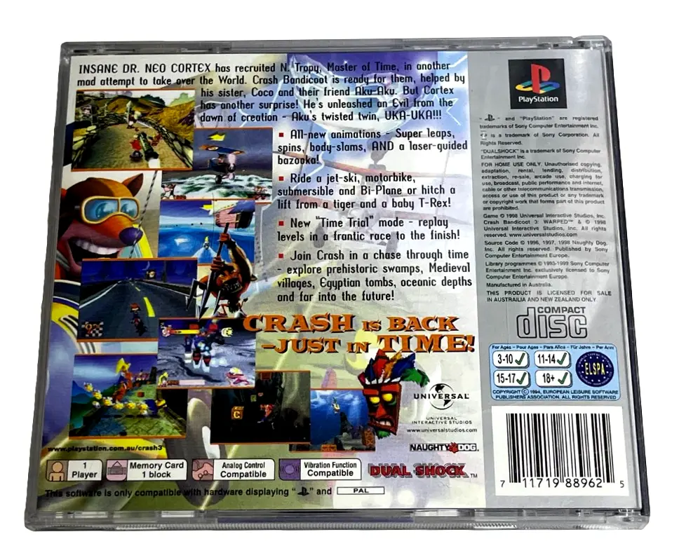 Crash Bandicoot 3 Warped Ps1 Ps2 Ps3 (Platinum) Pal *Complete* (Preowned) 2