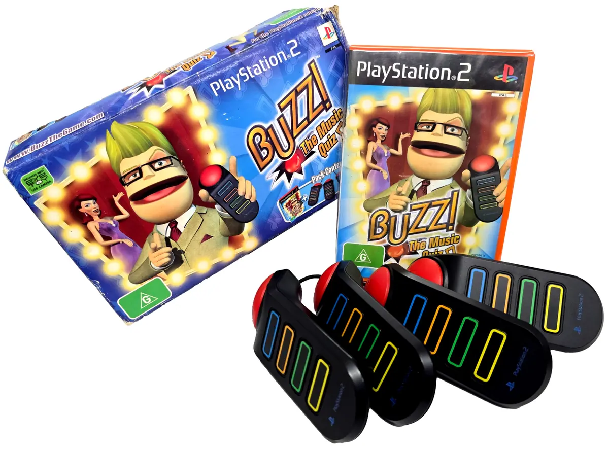Buzz! The Music Quiz + Buzzers For Ps2 Pal Boxed Playstation 2 1