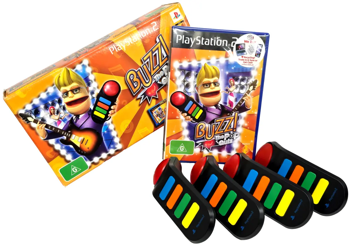 Buzz! The Pop Quiz + Buzzers For Ps2 Pal Boxed Playstation 2 1