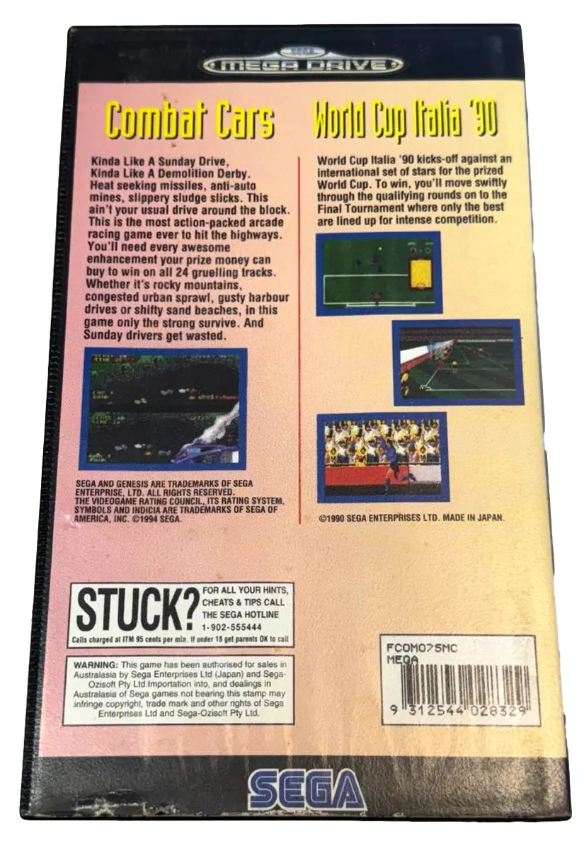 Double Pack Combat Cars And World Cup Italia 90 Sega Mega Drive *Complete* (Preowned) 2
