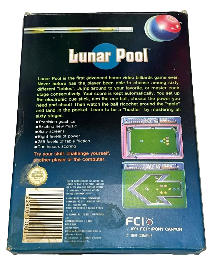Lunar Pool Nintendo Nes Boxed Pal *No Manual* (Preowned) 2
