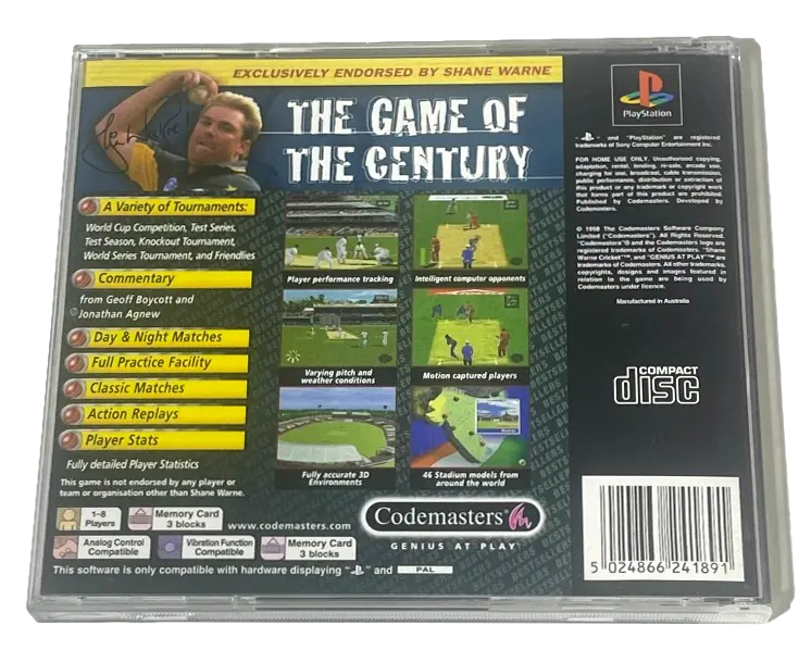 Shane Warne Cricket '99 Ps1 Ps2 Ps3 Pal *Complete* Value Series (Pre-Owned) 2
