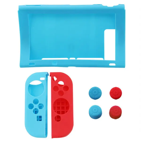 Silicone Cover For Switch Console 7 Piece Set Joy Con Skin Case Blue 1