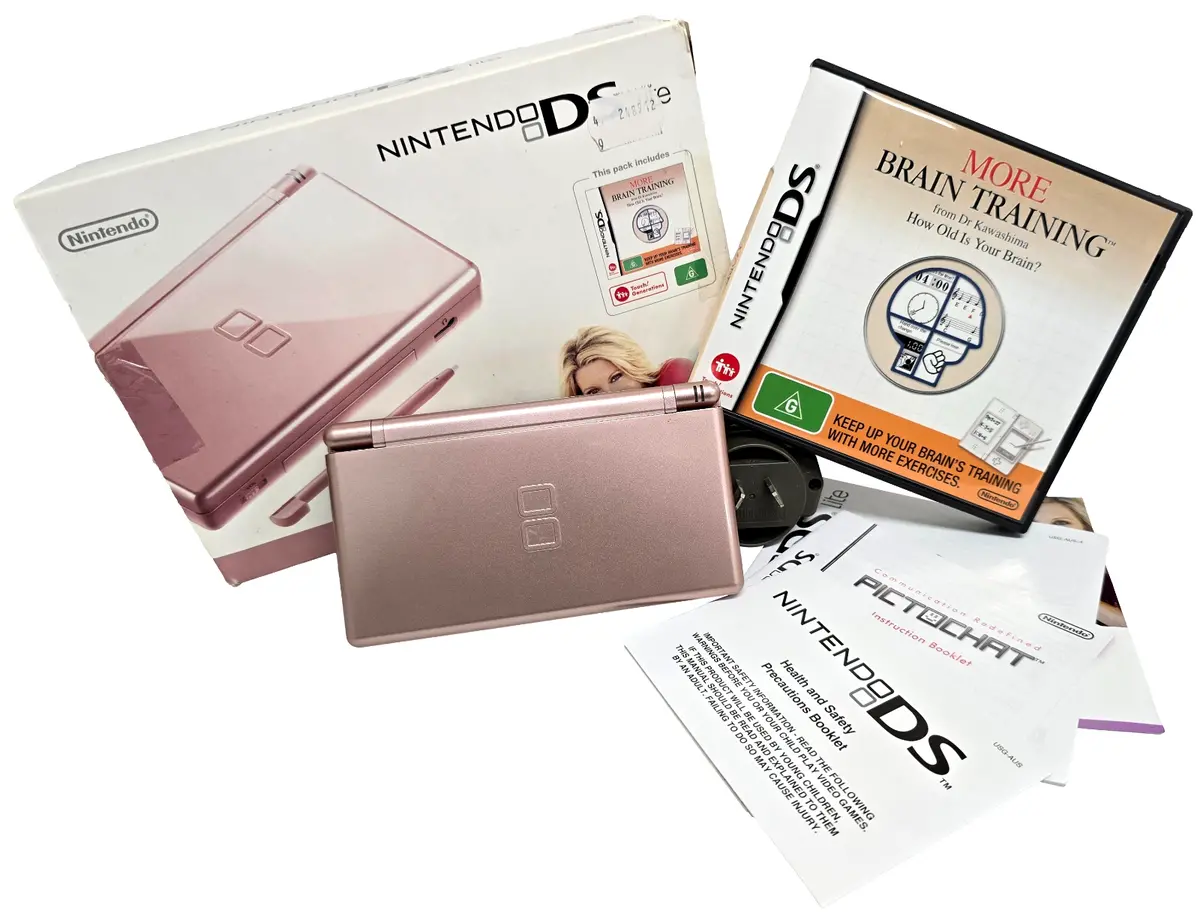 Metallic Rose Pink Nintendo Ds Lite Console + Original Charger And Game In Box (Preowned) 1