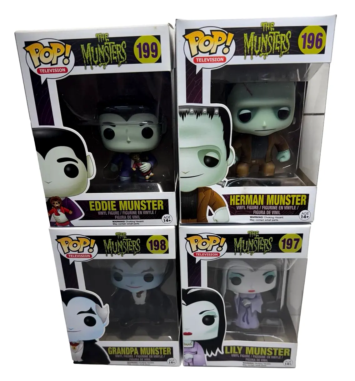 Funko Pop! Set - The Munsters - Herman 196, Lily 197,  Grandpa 198, Eddie 199 (Preowned) 1