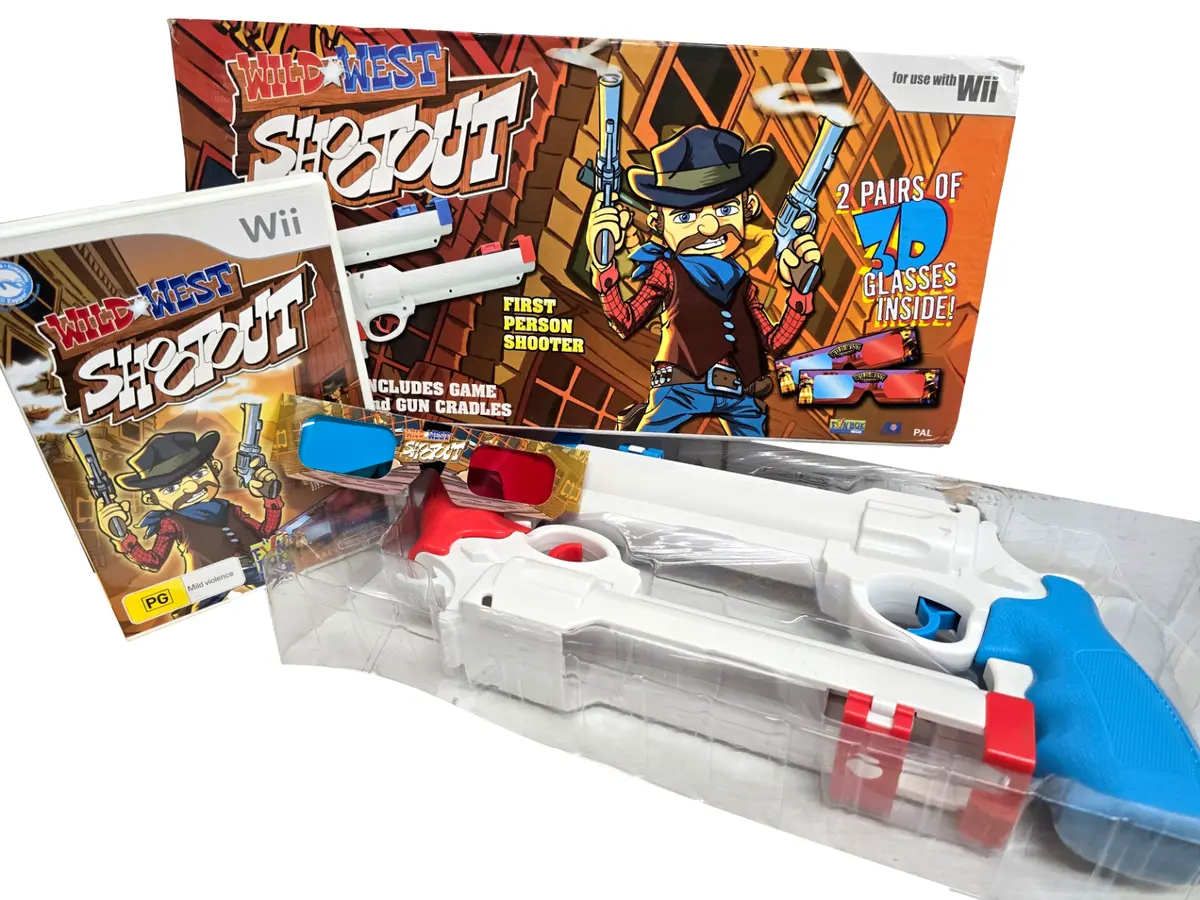 Boxed Wild West Shootout Nintendo Wii Pal *Complete* With Guns And 1 Glasses #2 (Preowned) 1