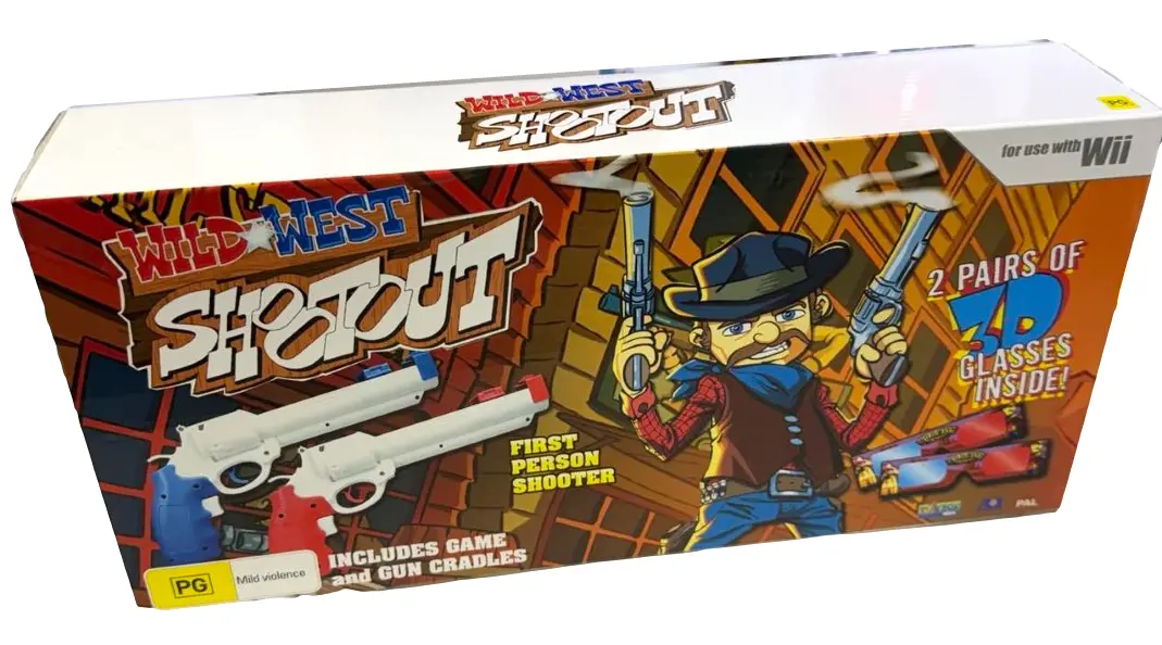Boxed Wild West Shootout Nintendo Wii Pal *Complete* With Guns And Glasses (Preowned) 1