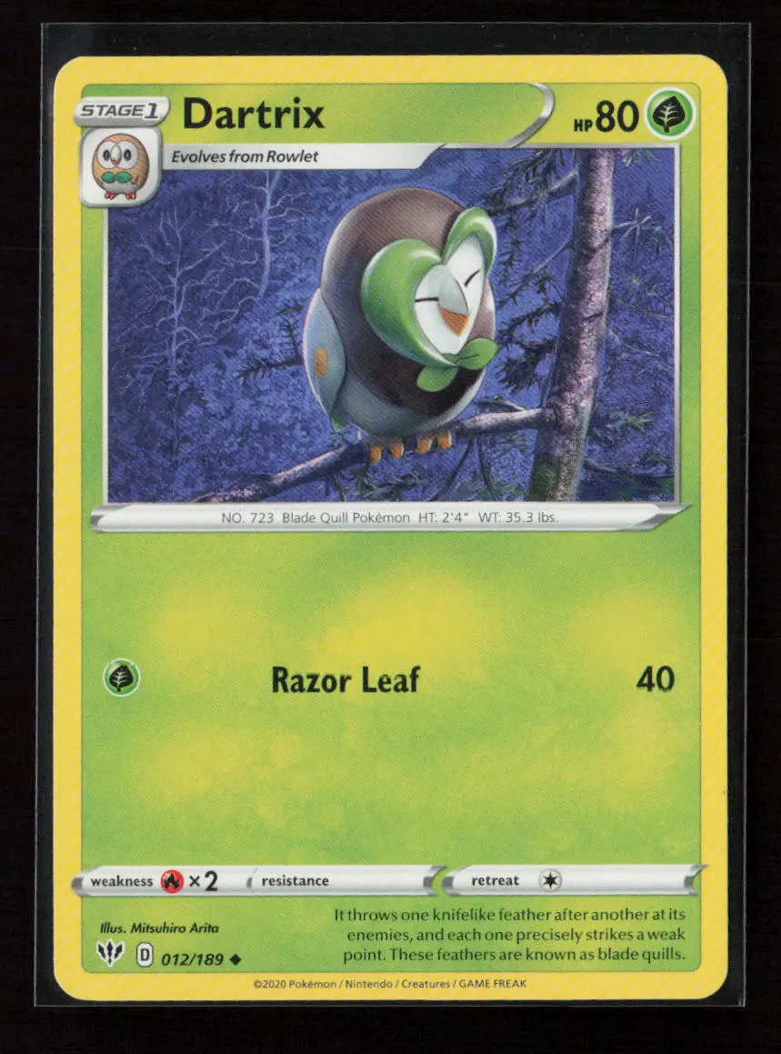 Dartrix Uncommon Swsh03: Darkness Ablaze 012/189 Lp 1