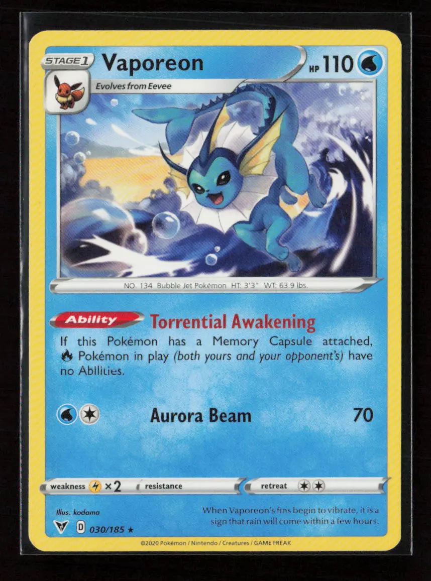 Vaporeon Rare Swsh04: Vivid Voltage 030/185 Lp 1