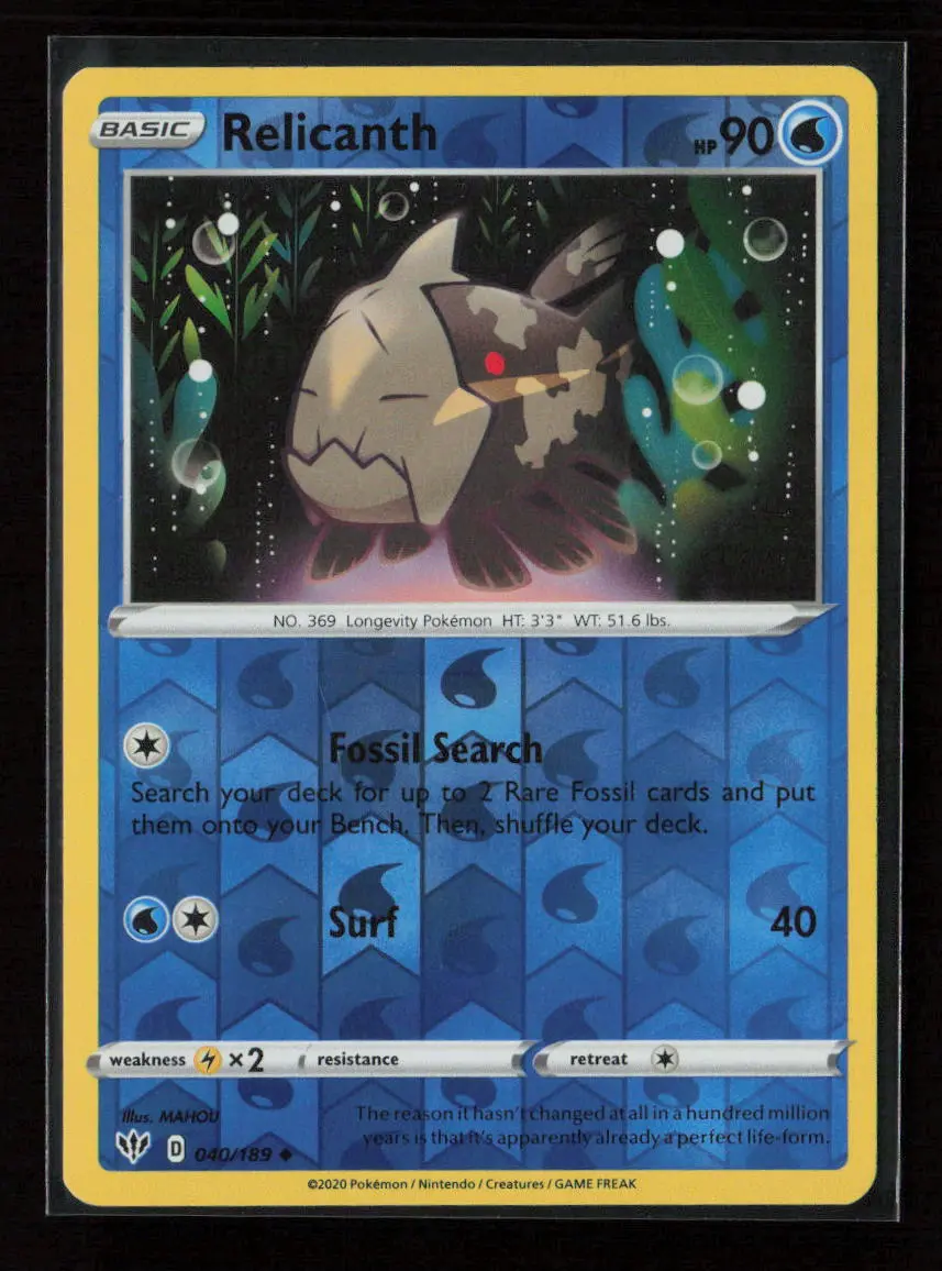 Relicanth Uncommon Swsh03: Darkness Ablaze 040/189 Lp 1