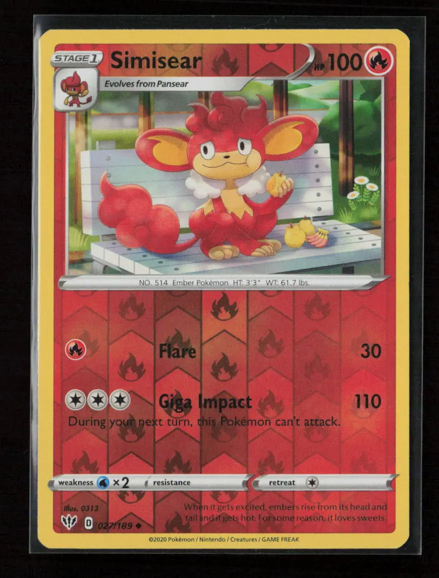 Simisear Uncommon Swsh03: Darkness Ablaze 027/189 Nm 1
