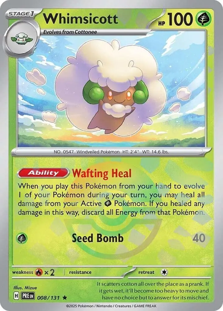 Whimsicott (Poke Ball Pattern) Rare Sv: Prismatic Evolutions 008/131 Nm 1