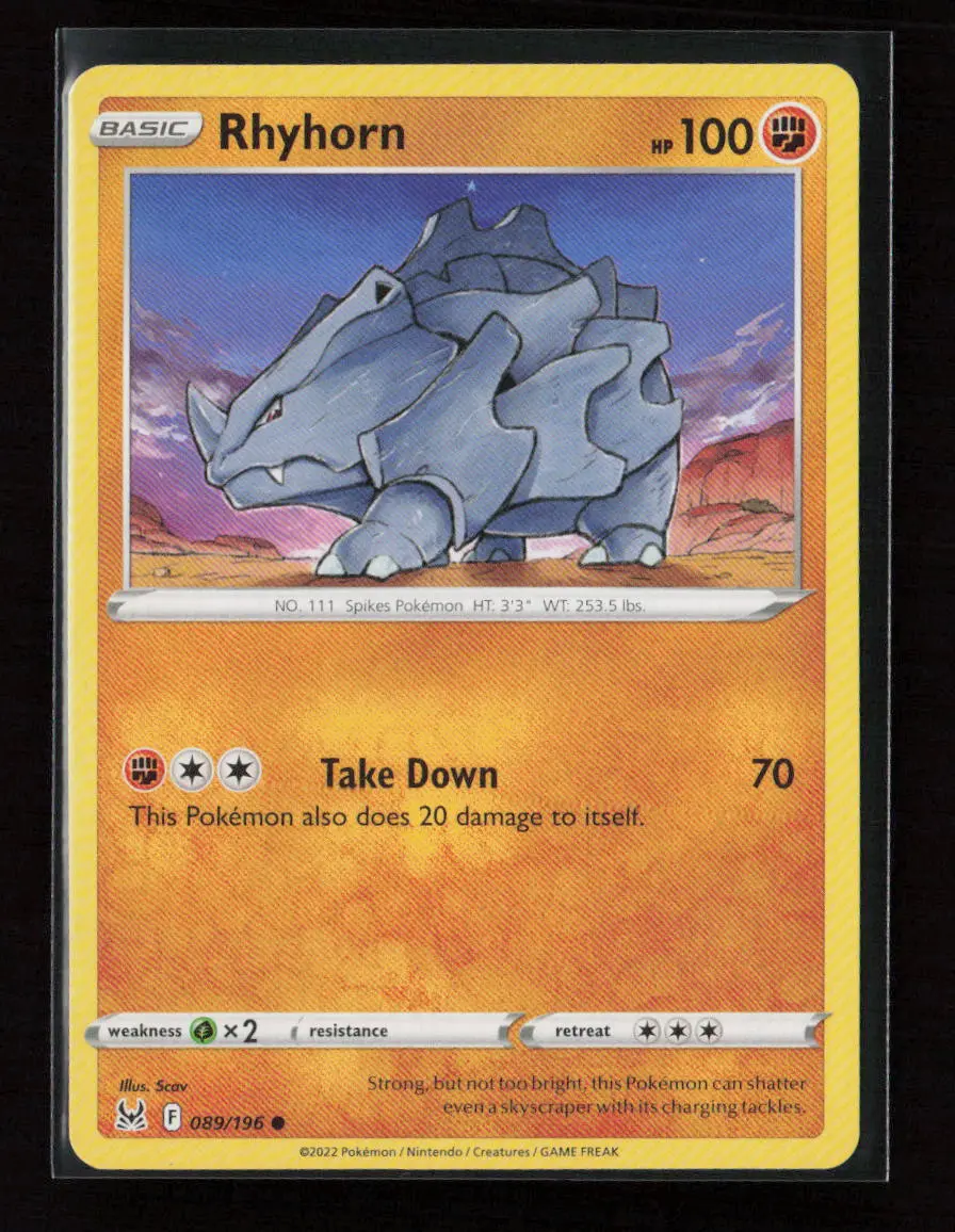 Rhyhorn Common Swsh11: Lost Origin 089/196 Lp 1