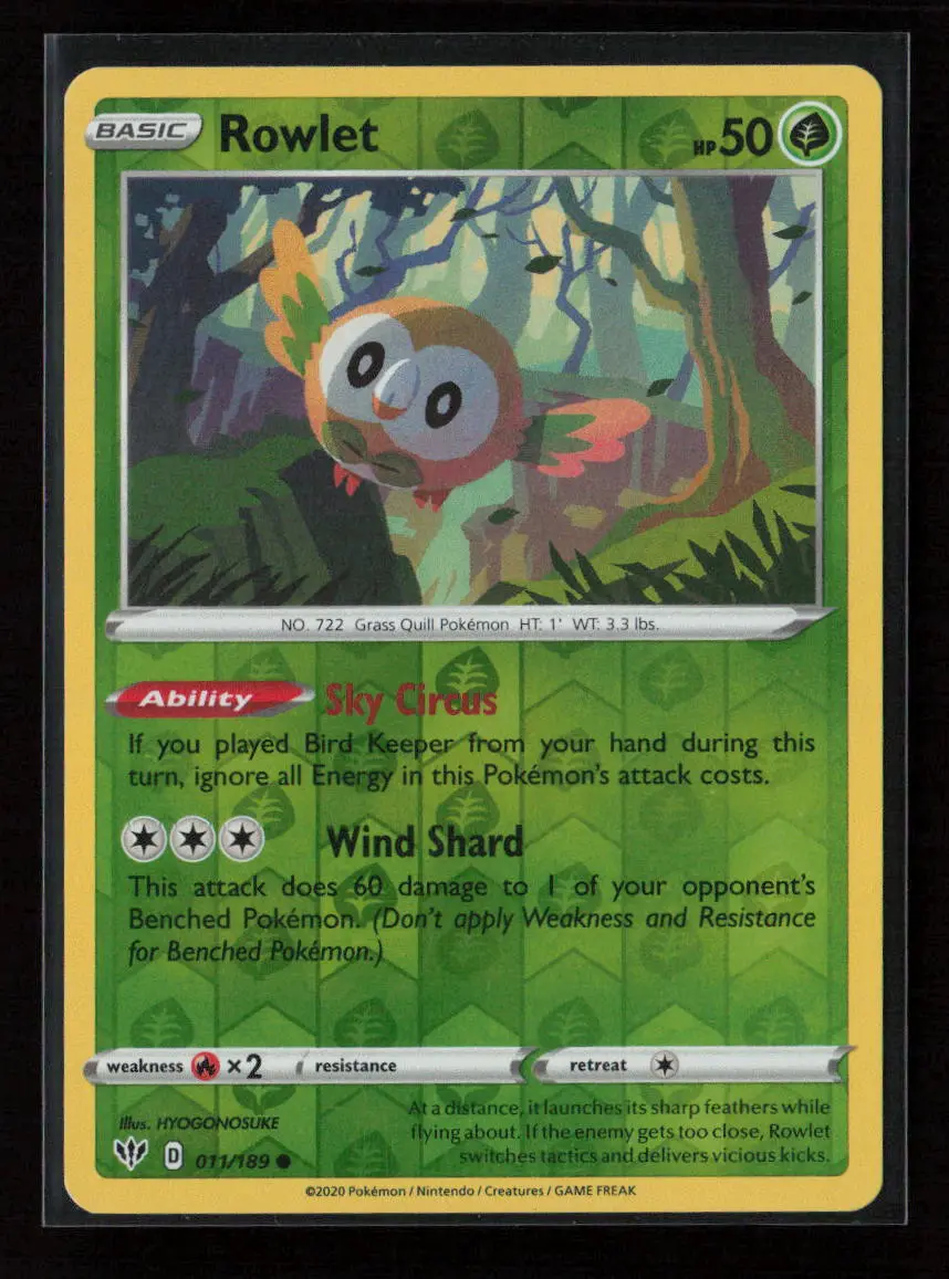 Rowlet Common Swsh03: Darkness Ablaze 011/189 Lp 1