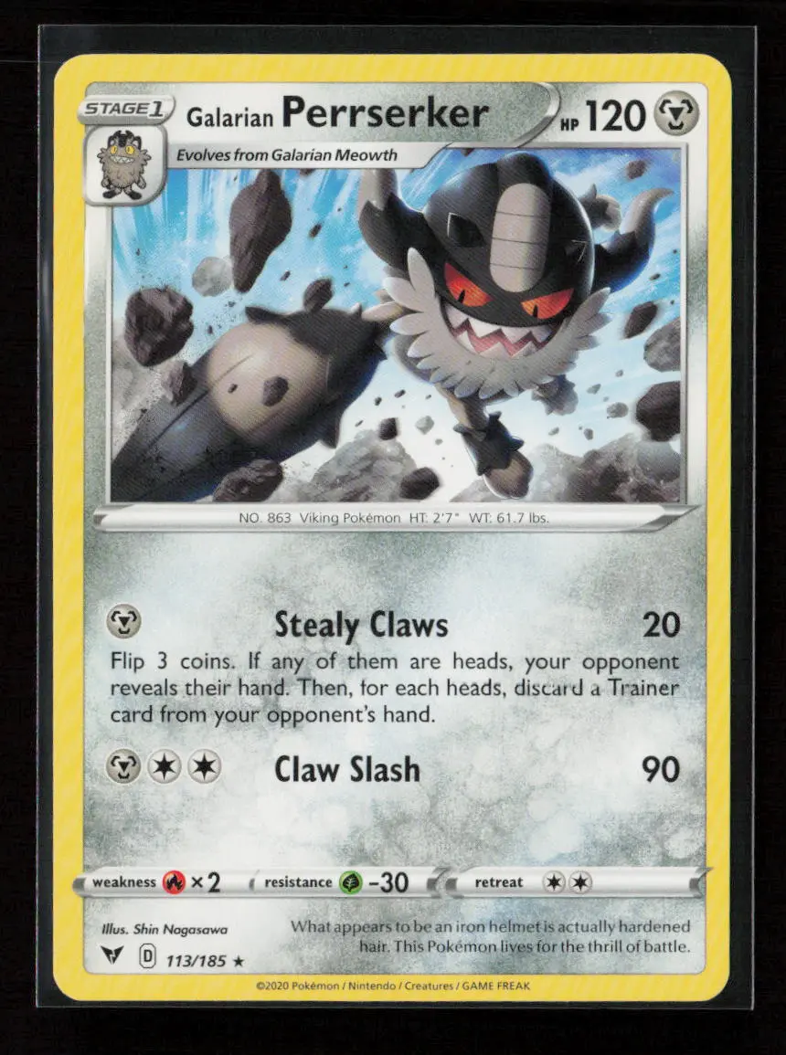Galarian Perrserker Rare Swsh04: Vivid Voltage 113/185 Lp 1