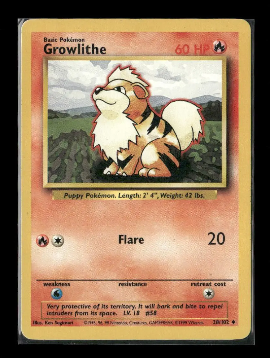 Growlithe Uncommon Base Set 028/102 Lp 1