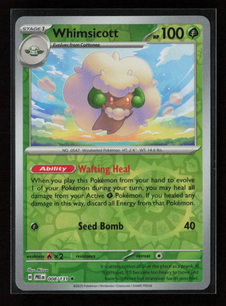 Whimsicott Rare Sv: Prismatic Evolutions 008/131 Nm 1
