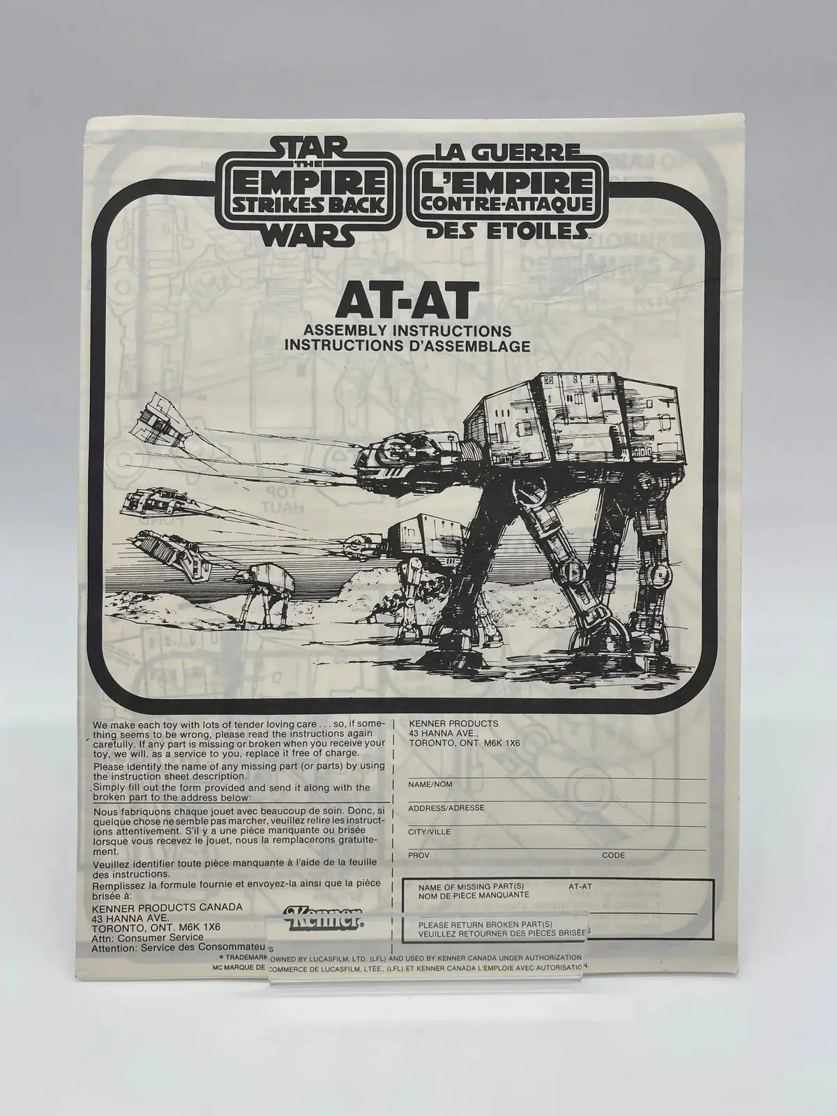1980 Star Wars At-At Instructions English/French 1