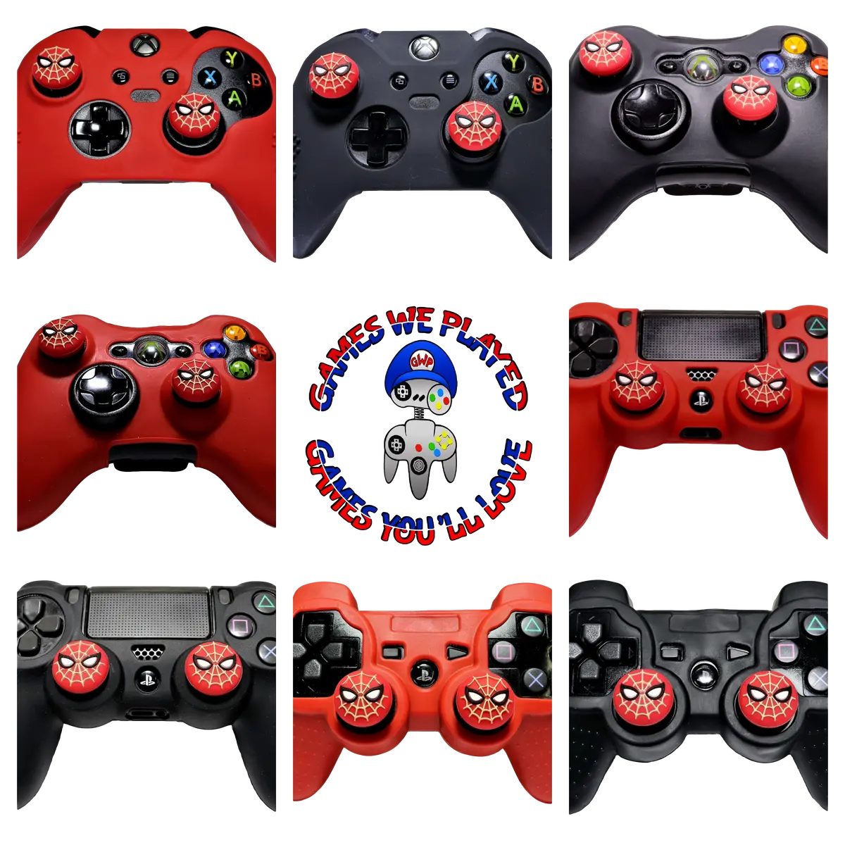 Spiderman Silicone Cover + Thumb Cap Combo Ps4/3 Xbox One/360 Case Extra Grip 1