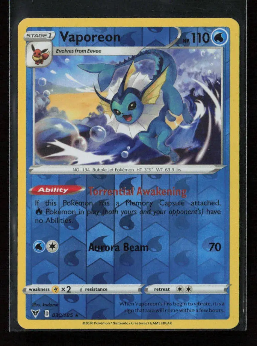 Vaporeon Rare Swsh04: Vivid Voltage 030/185 Lp 1