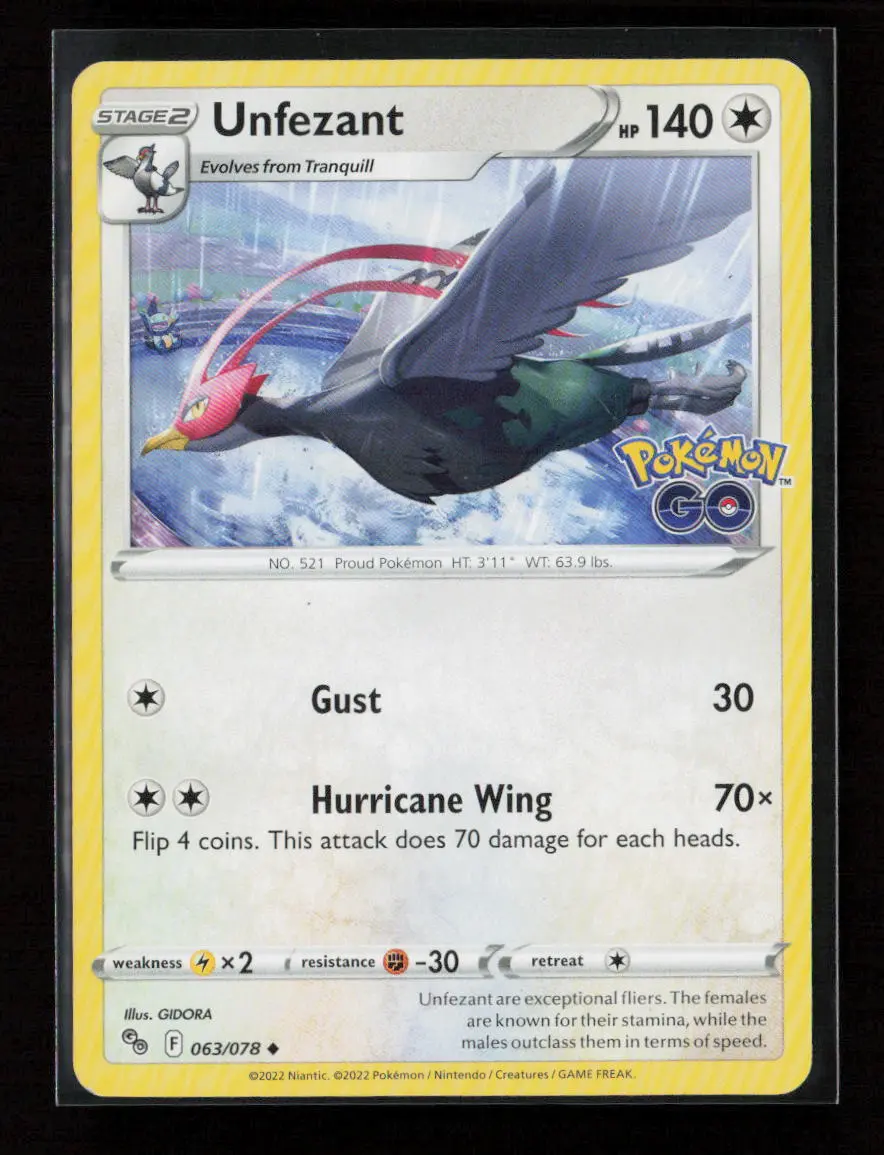 Unfezant Uncommon Pokemon Go 063/078 Lp 1