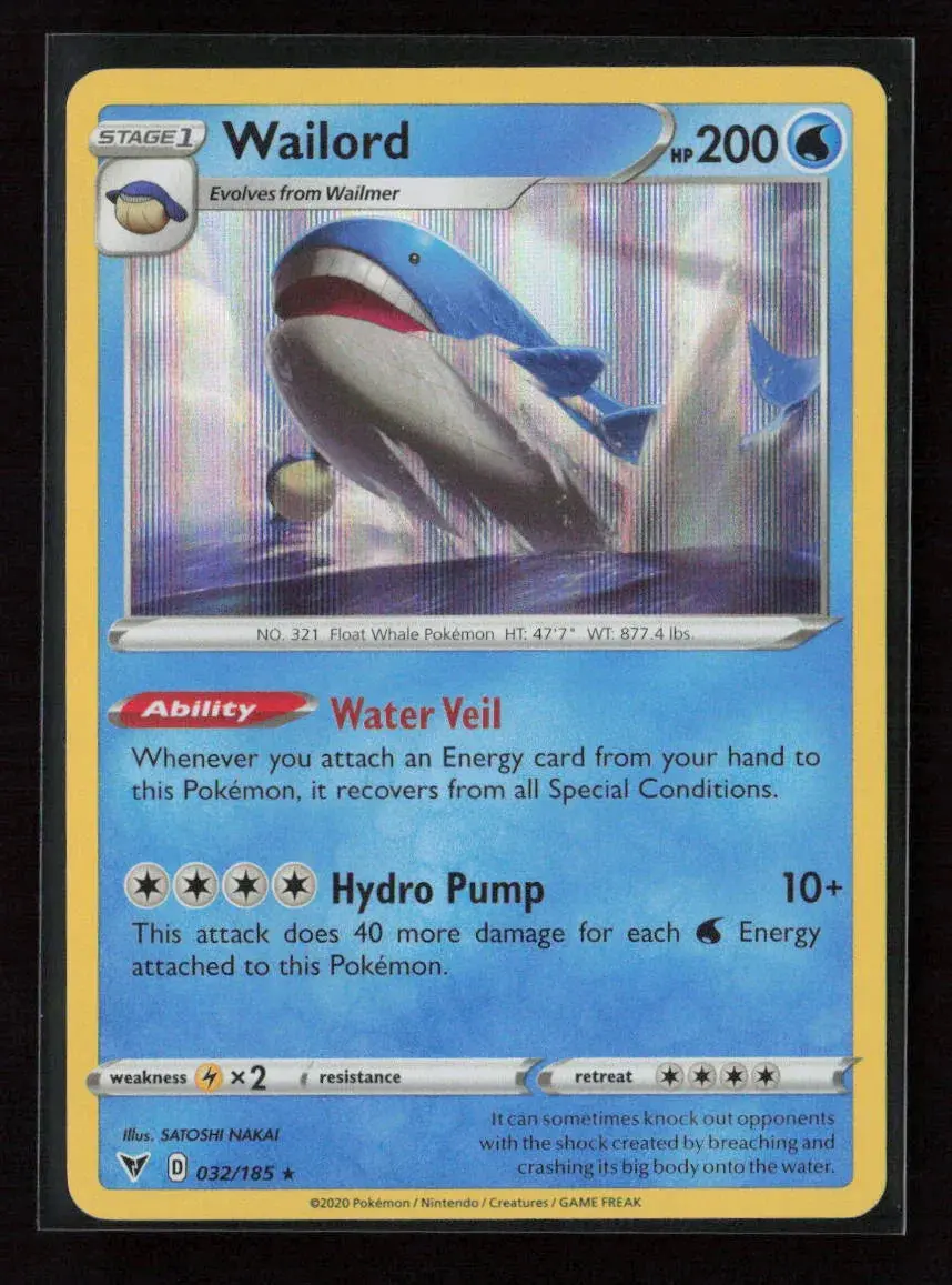 Wailord Holo Rare Swsh04: Vivid Voltage 032/185 Nm 1