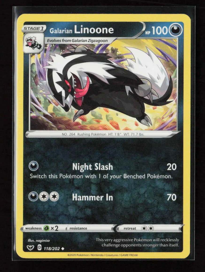 Galarian Linoone Uncommon Swsh01: Sword & Shield Base Set 118/202 Lp 1