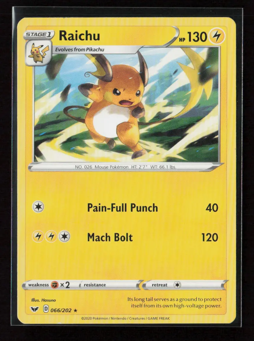Raichu Rare Swsh01: Sword & Shield Base Set 066/202 Lp 1