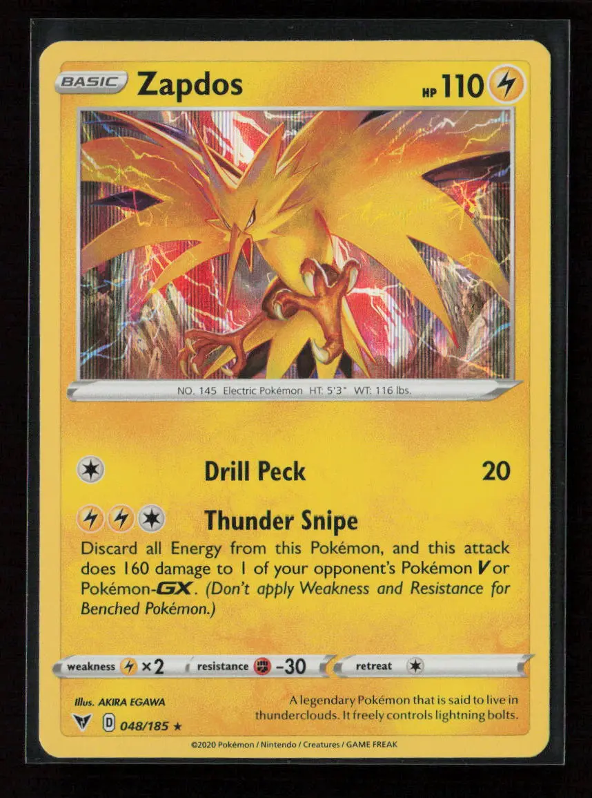 Zapdos Holo Rare Swsh04: Vivid Voltage 048/185 Nm 1