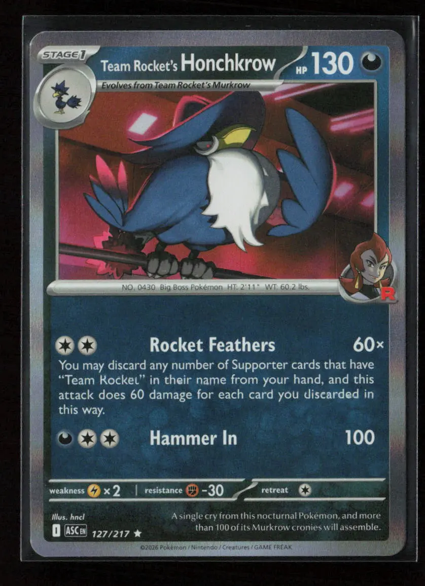 Team Rocket's Honchkrow Rare Me: Ascended Heroes 127/217 Nm 1